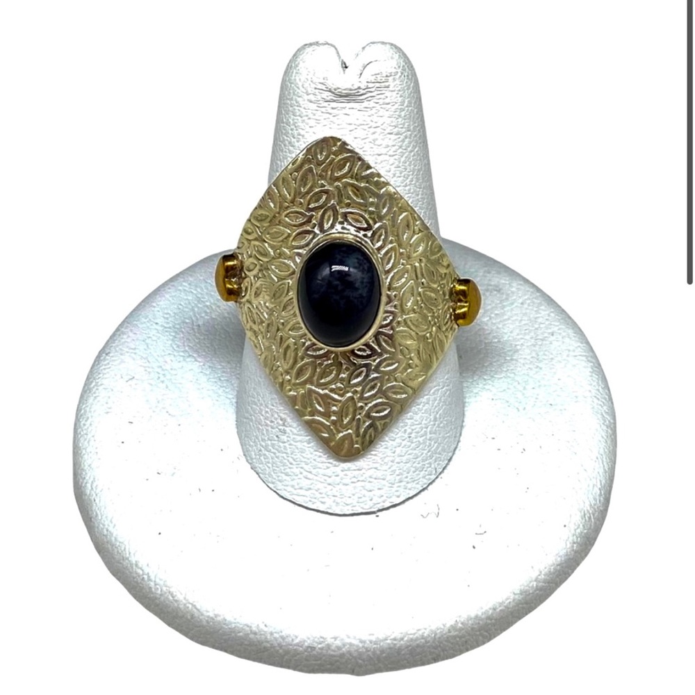 NWT Sterling Dendrite Opal Ring Hammered Pattern & Gold Hearts - Picture 3 of 11
